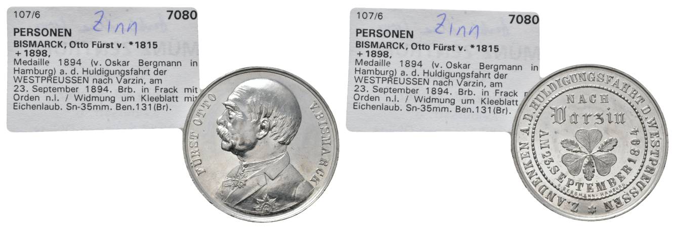  Pommern, Zinnmedaille, Bismarck, 1894, 34,7 mm, 12,58 g   