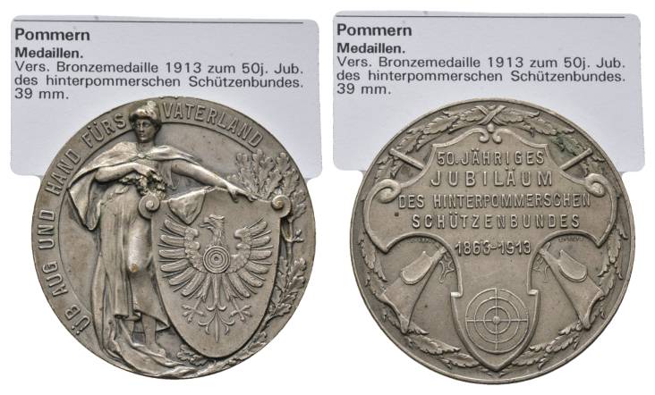  Pommern, versilberte Bronzemedaille 1913, 39 mm, 21,48 g   