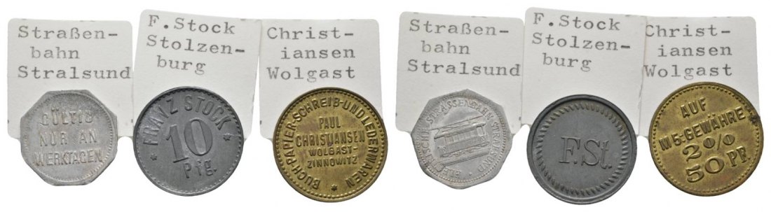  Pommern, Stolzenburg/Wolgast/Stralsund, 3 Notmünzen   