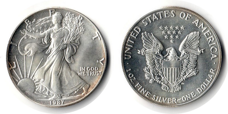  USA  1 Dollar (American Eagle) 1987 FM-Frankfurt Feingewicht: 31,1g Silber vorzüglich   