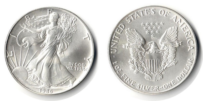  USA  1 Dollar (American Eagle) 1986 FM-Frankfurt Feingewicht: 31,1g Silber   vorzüglich/st   