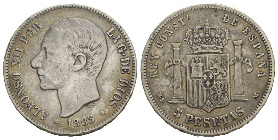  Spanien, 5 Pesetas, 1885   