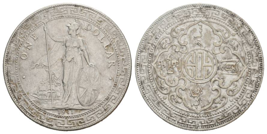  Great Britain - India-Mumbai (Bombay), 1 Dollar 1911; 0,900 AG; 26,8 g   