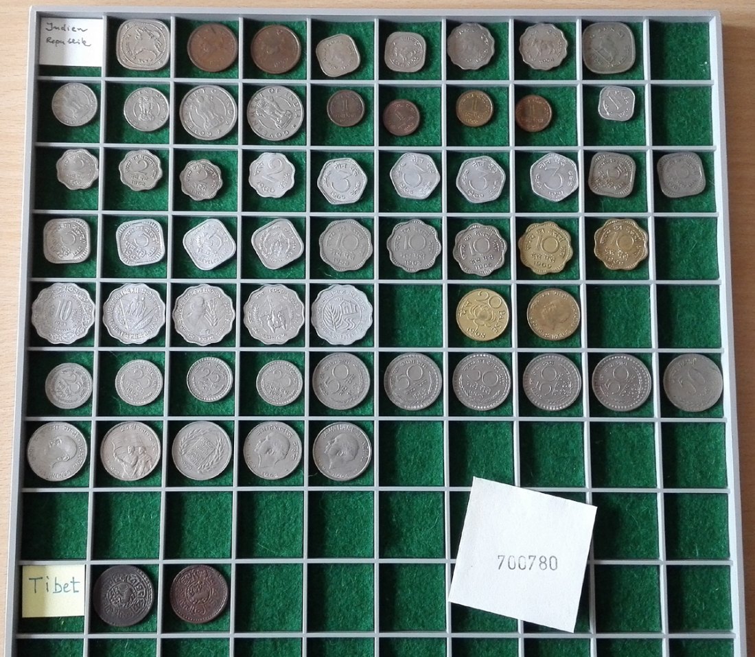  Indien/Tibet, 60 Kleinmünzen, ohne Tablett(Originalbilder per Email können angefordert werden!)   