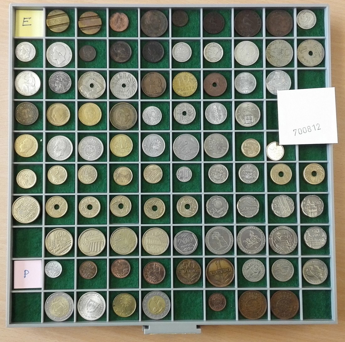  Spanien/Portogal, 90 Kleinmünzen, ohne Tablett (Originalbilder per Email können angefordert werden!)   
