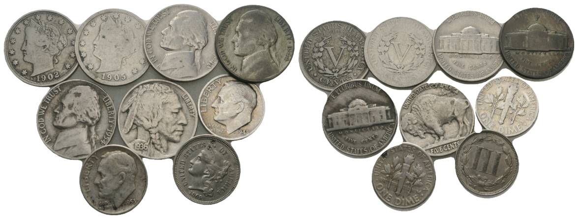  USA, 9 Kleinmünzen   
