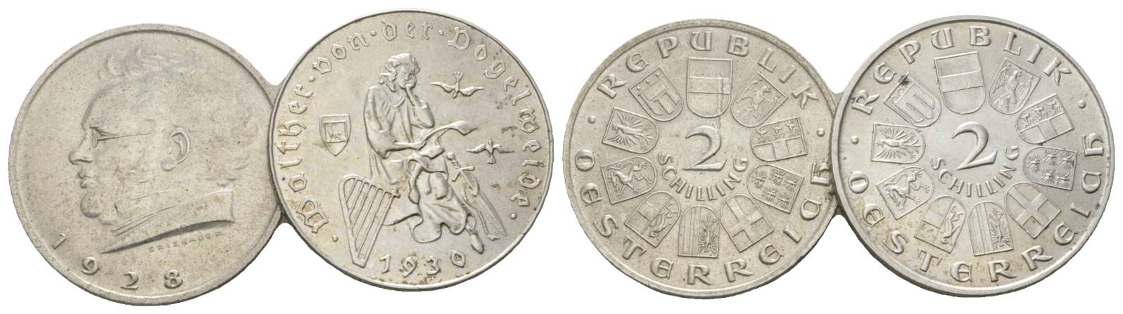  Österreich, 2 Schilling 1928/1930 (2 Kleinmünzen)   