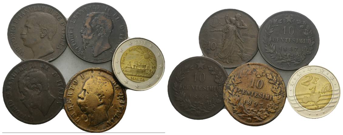  Italien/Malta, 5 Kleinmünzen   