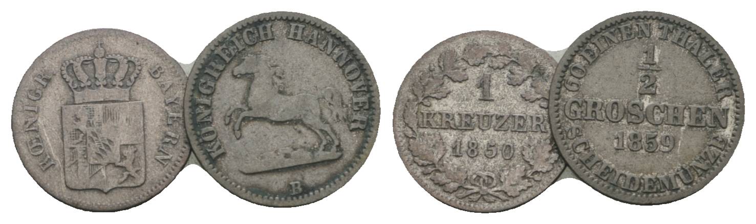  Altdeutschland, 2 Kleinmünzen 1850/1859   