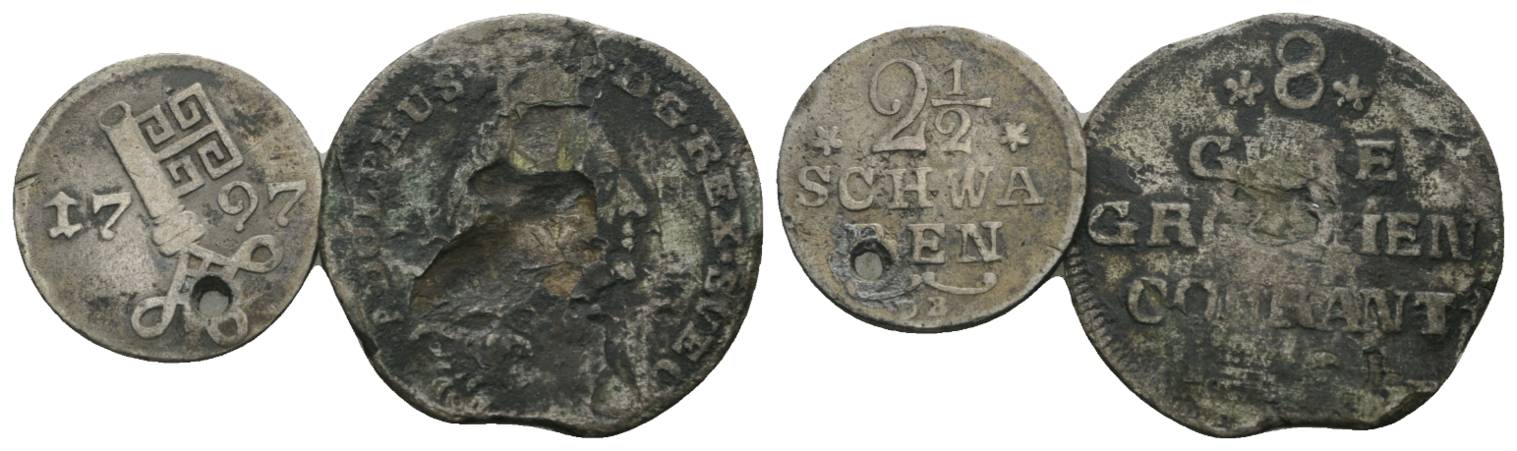  Altdeutschland, 2 Kleinmünzen (1xgelocht)   
