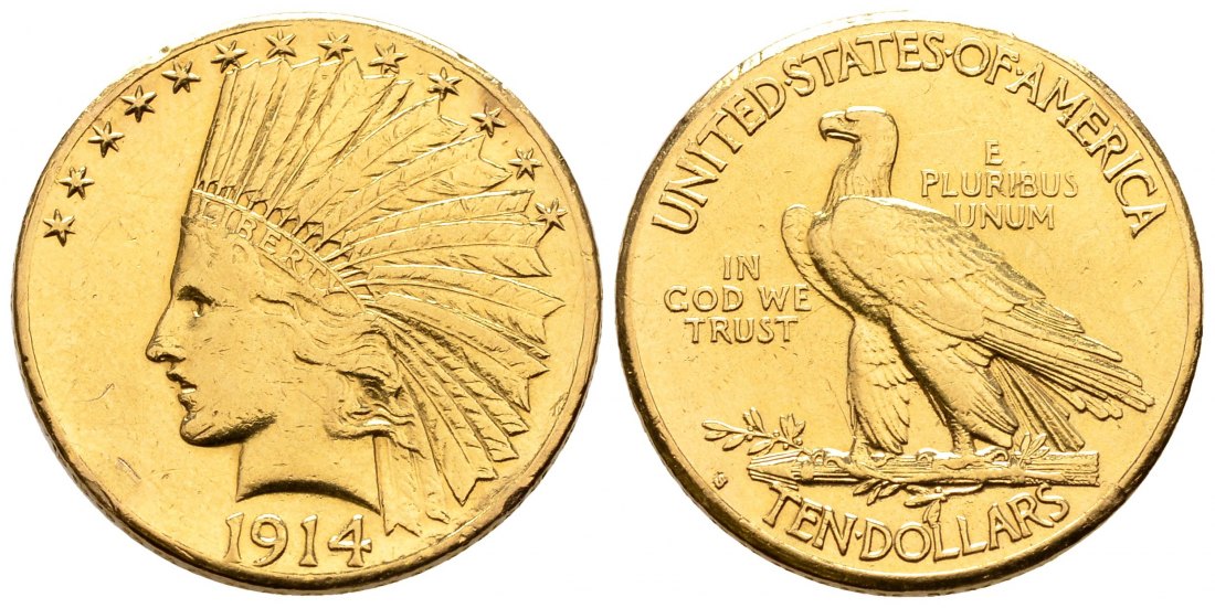 PEUS 8409 USA 15,05 Feingold. Indian Head 10 Dollars GOLD 1914 S Sehr schön