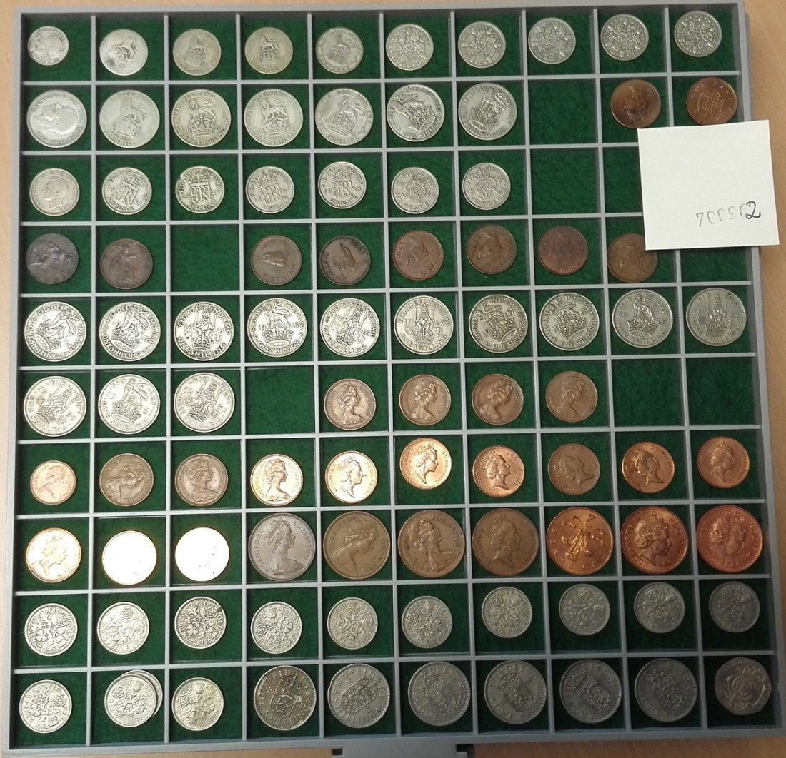  Großbritannien, 91 Kleinmünzen, ohne Tablett (Orig.Bild kann per Email angefordert werden!)   