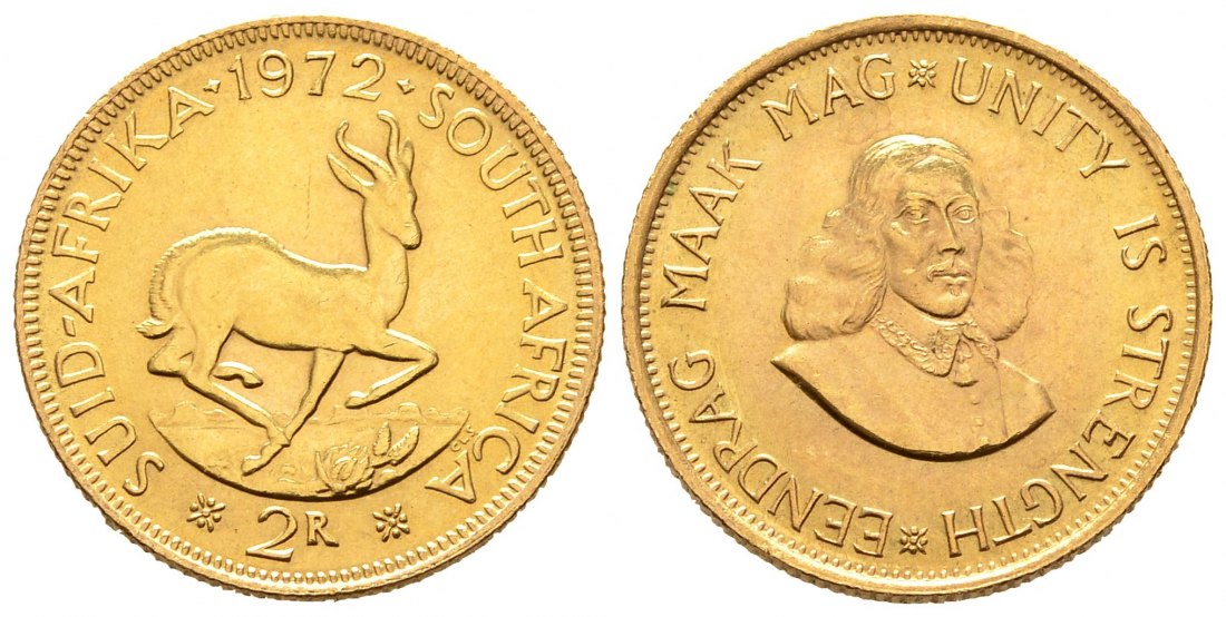 PEUS 8415 Südafrika 7,32 g Feingold 2 Rand GOLD 1972 Kl. Kratzer, Fast Vorzüglich