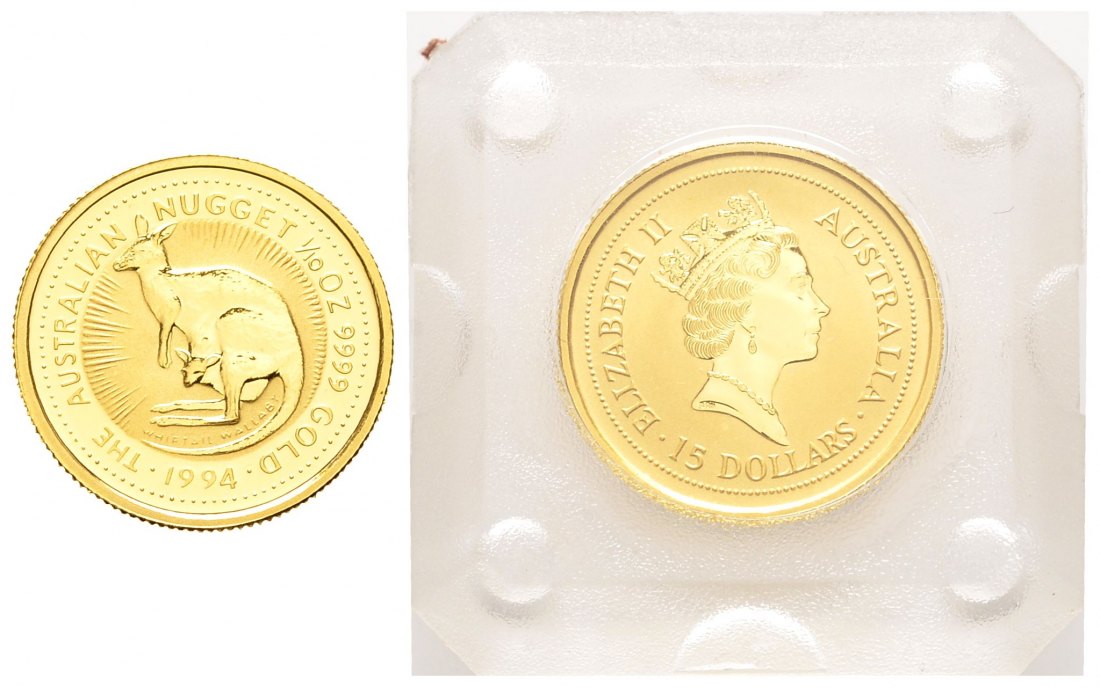 PEUS 8426 Australien 3,11 g Feingold. Känguru 15 Dollars GOLD 1/10 Unze 1994 Uncirculated (in Originalkapsel)