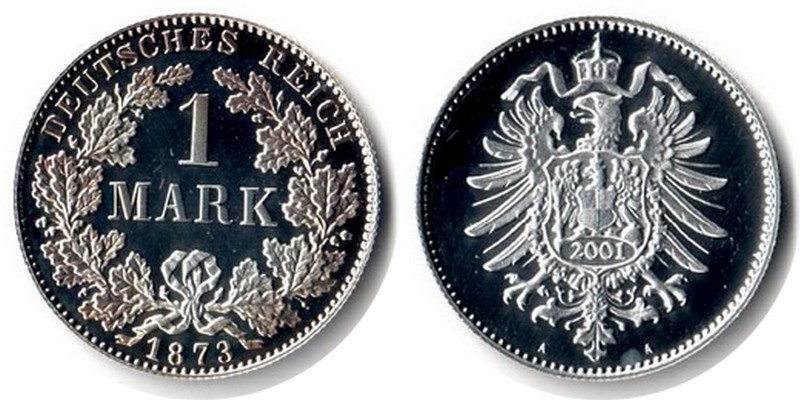  Deutschland  Replik   1 Mark  1873/2001  Feingewicht: 4,625g Silber FM-Frankfurt   spiegelglanz   