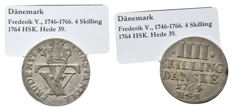  Dänemark, Frederik V. 1746-1766, 4 Skilling 1764   