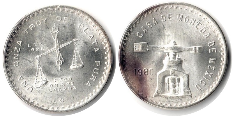  Mexiko  1 Unze  1980  FM-Frankfurt  Feingewicht: 31,1g  Silber  vorzüglich/sehr schön   