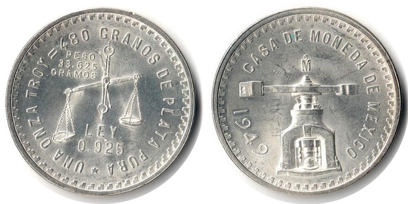  Mexiko  1 Unze  1949  FM-Frankfurt  Feingewicht: 31,1g  Silber  vorzüglich/sehr schön   