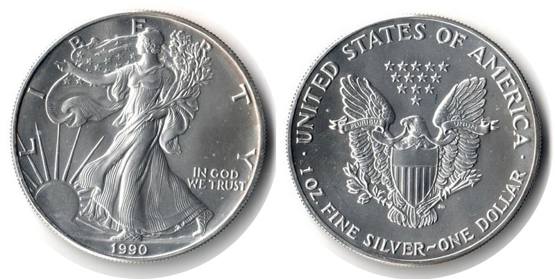  USA  1 Dollar (American Eagle) 1990 FM-Frankfurt Feingewicht: 31,1g Silber  vorzüglich   