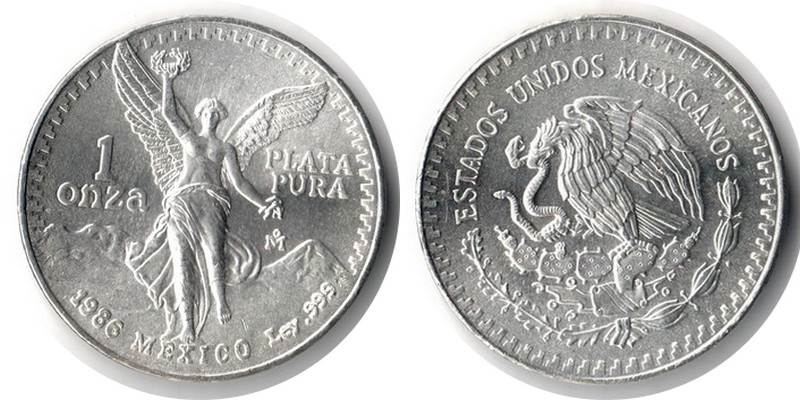  Mexiko  1oz  1986  FM-Frankfurt  Feingewicht: 31,1g  Silber  vorzüglich   