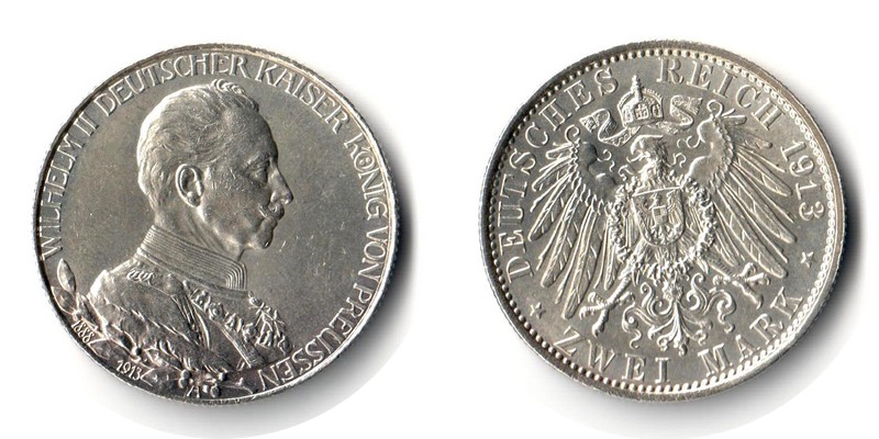  Preussen, Kaiserreich  2 Mark  1913 A  FM-Frankfurt Feingewicht: 10g Silber sehr schön   
