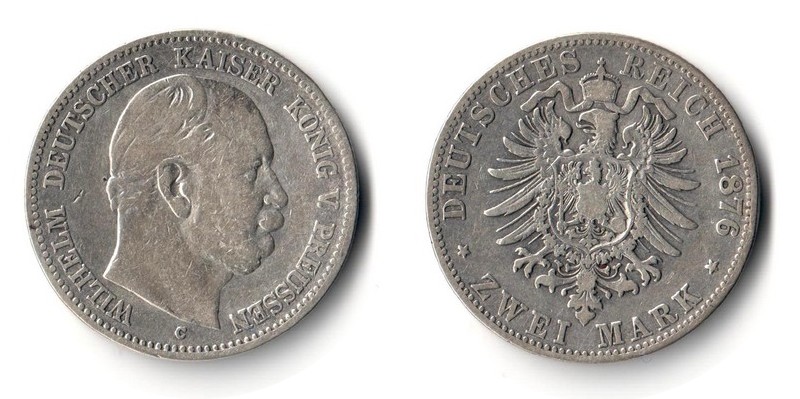  Preussen, Kaiserreich  2 Mark 1876 C  FM-Frankfurt Feingewicht: 10g Silber sehr schön   
