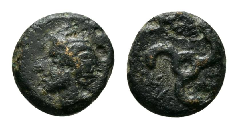  Antike, Perikle 380-362; Bronzemünze 2,16 g   