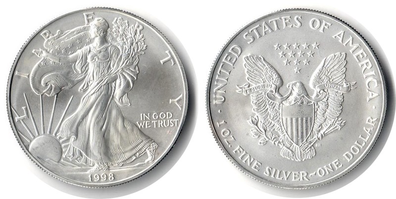  USA  1 Dollar (American Eagle) 1998 FM-Frankfurt Feingewicht: 31,1g Silber   stempelglanz   