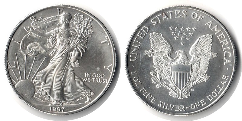  USA  1 Dollar (American Eagle) 1997 FM-Frankfurt Feingewicht: 31,1g Silber   vorzüglich   