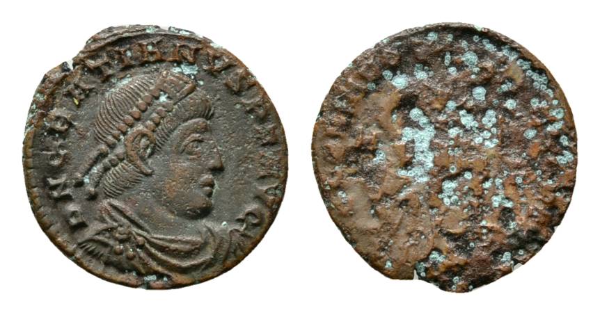 Antike, Gratianus 367-383; Bronzemünze 2,67 g   