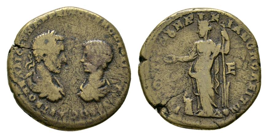  Antike, Elagabal + Julia Soaemias, Mutter des Elagabal; Bronzemünze 12,15 g   