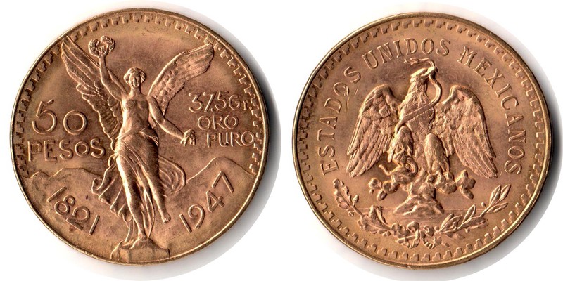 Mexiko MM-Frankfurt Feingewicht: 37,50g Gold 50 Pesos 1947 vorzüglich
