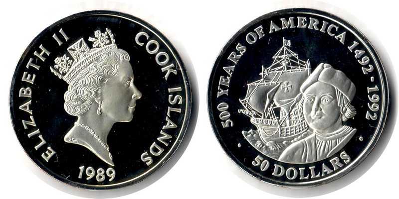  Cook Islands  50 Dollar  1989  FM-Frankfurt Feingewicht: 28,76g Silber PP   