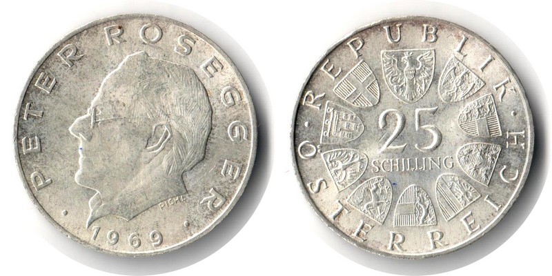  Österreich  25 Schilling 1969  FM-Frankfurt  Feingewicht: 10,4g Silber sehr schön   