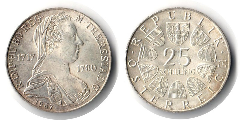  Österreich  25 Schilling 1967  FM-Frankfurt  Feingewicht: 10,4g Silber sehr schön/vorzüglich   