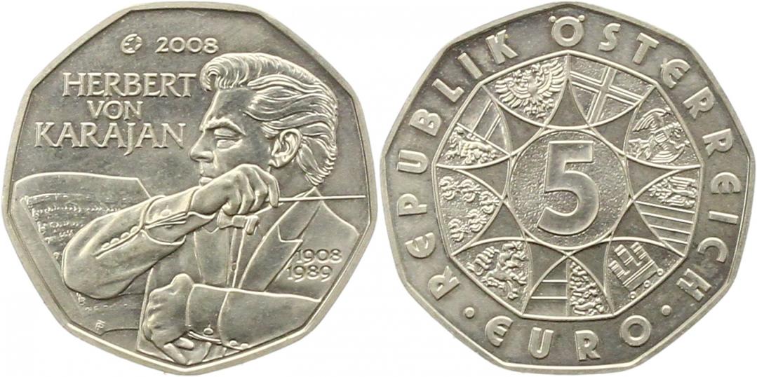  8717  Österreich 5 Euro Silber 2008 Herbert von Karajan   