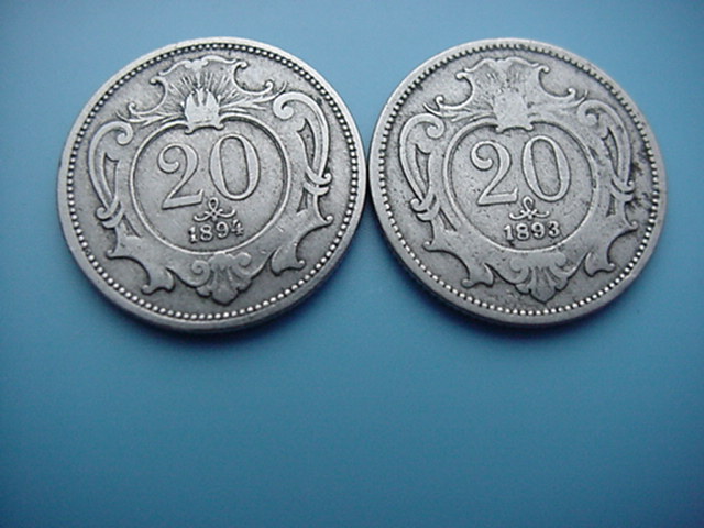 Österreich Haus Habsburg Franz Joseph I2 X 20 Heller 1893/94
