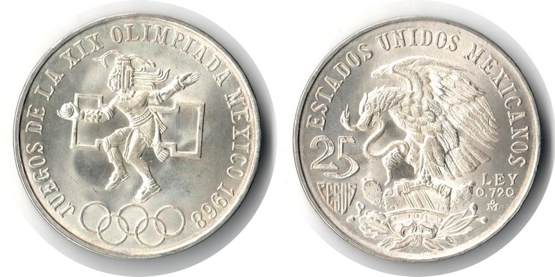  Mexiko  25 Pesos  1968  FM-Frankfurt  Feingewicht: 16,2g  Silber     vorzüglich   
