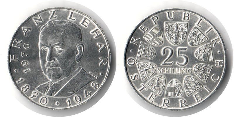  Österreich  25 Schilling 1970  FM-Frankfurt  Feingewicht: 10,4g Silber sehr schön   