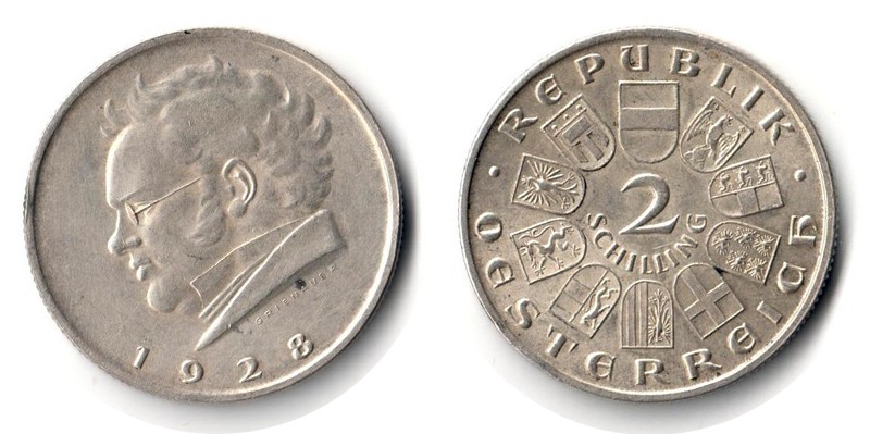  Österreich  2 Schilling 1928  FM-Frankfurt  Feingewicht: 7,68g Silber sehr schön   