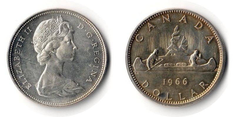  Kanada 1 Dollar  1966  FM-Frankfurt Feingewicht: 18,65g Silber sehr schön   