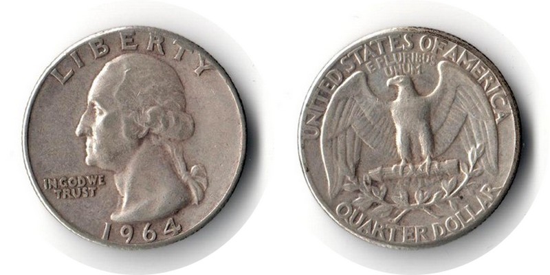  USA Quarter Dollar (Washington) 1964  FM-Frankfurt Feingewicht: 5,62g Silber  sehr schön   