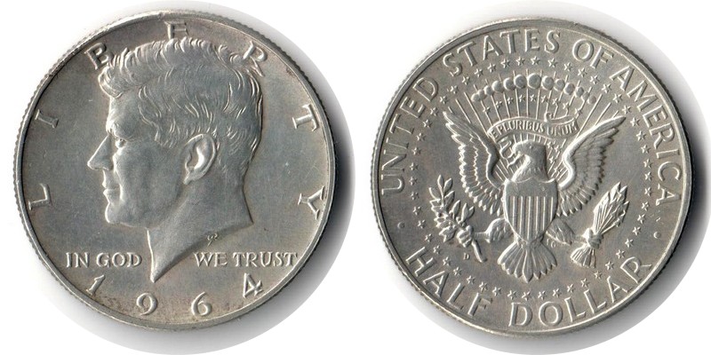  USA  Kennedy Half Dollar   1964  FM-Frankfurt Feingewicht: 11,25g Silber  vorzüglich   