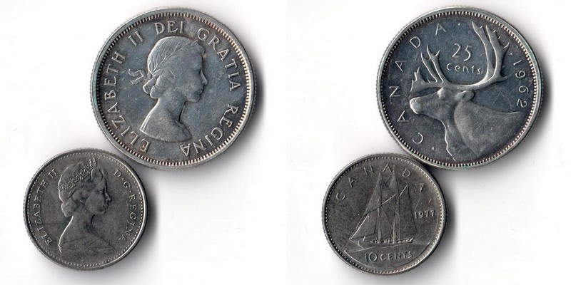  Kanada  10 Cents/25 Cents 1977/1962  FM-Frankfurt  Feingewicht: 2,92g Silber  sehr schön   