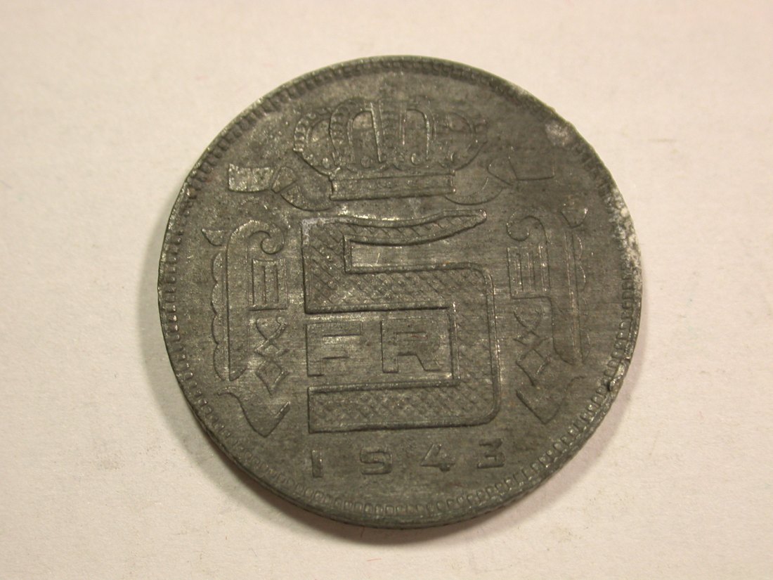  B20 Belgien  5 Francs 1943 in vz+  Originalbilder   