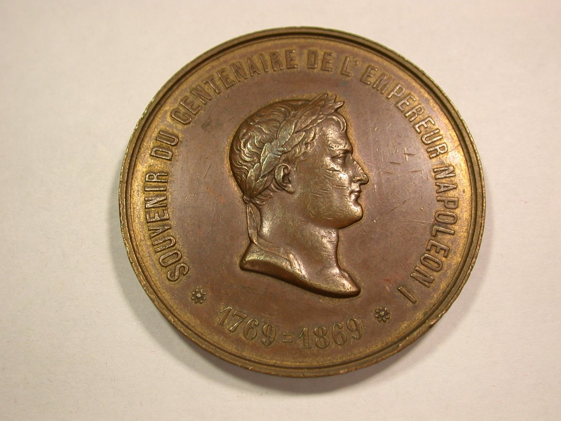  B48 Frankreich Bronze Medaille Napoleon I, 1869 einst vergoldet f.vz  50,5mm/49,3 gr  Originalbilder   
