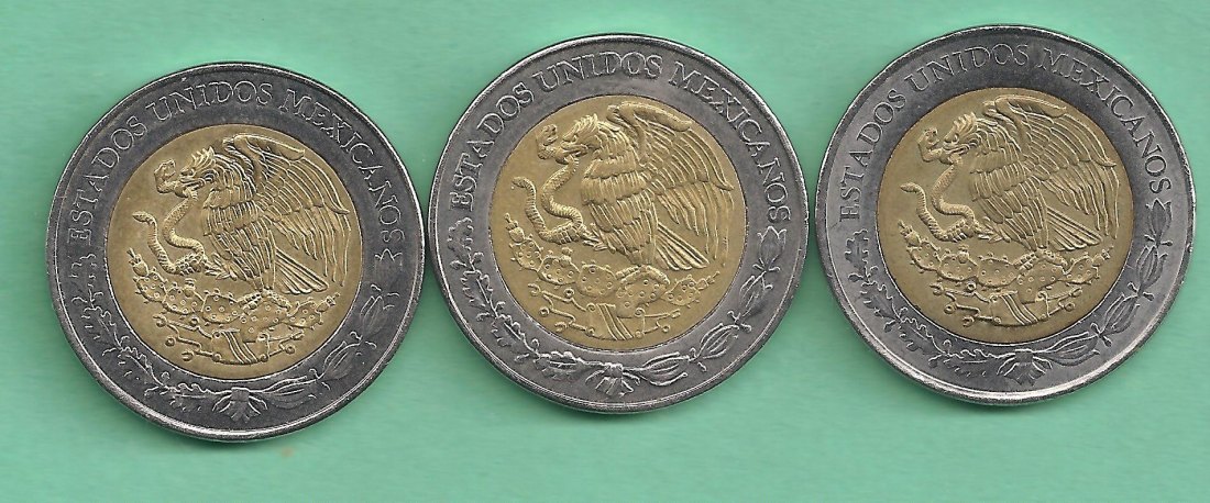  México - 3 Münzen 5 Pesos, verschieden   