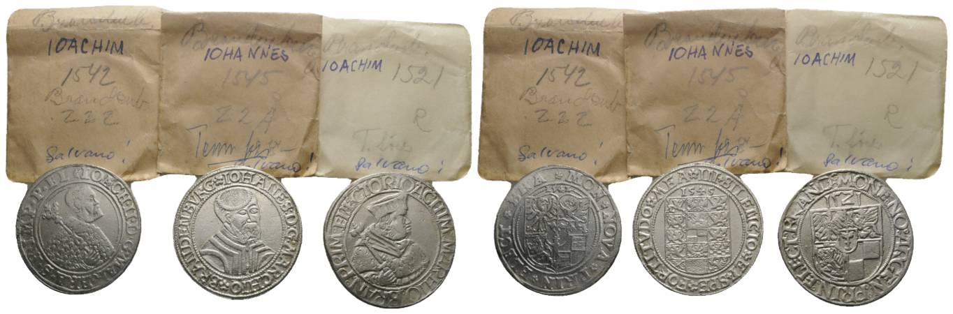  3 alte Zinnabgüsse von Brandenburger Talern für Museumszwecke (Fälschungen); ca. 22-24 g   