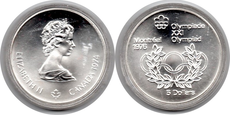  Kanada  5 Dollar  1974  FM-Frankfurt Feingewicht: 23,03g  Silber  stempelglanz   