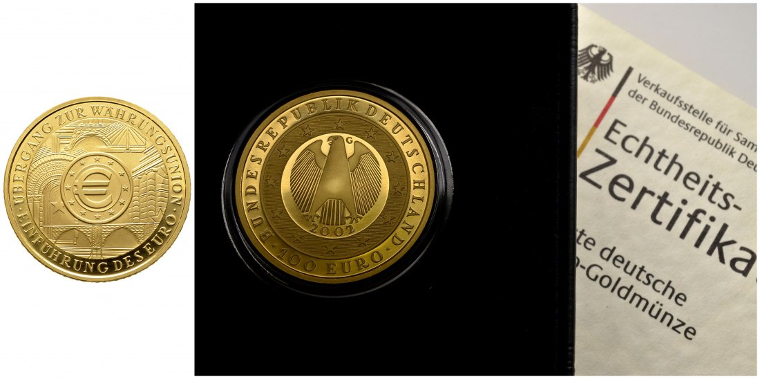 PEUS 8539 BRD 15,55 g Feingold. Währungsunion mit Etui + Zertifikat 100 Euro GOLD 1/2 Unze 2002 G Karlsruhe Stempelglanz